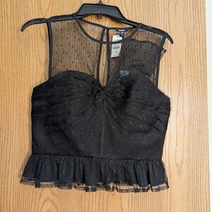 Black Express Tulle Polka Dot Twist Front Peplum Tank
